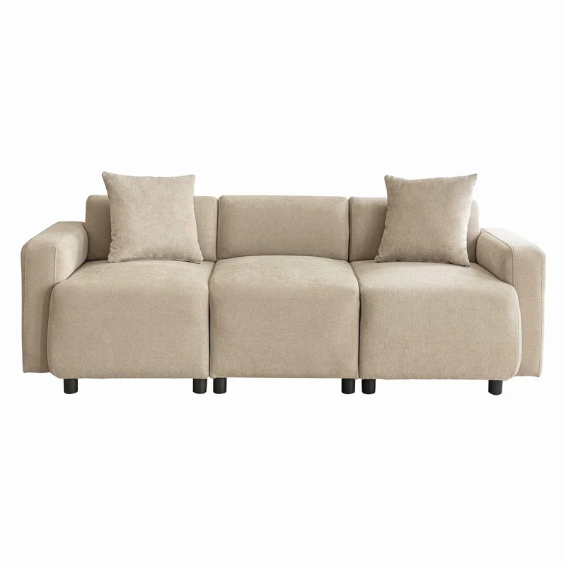 PUGSDRLY Canapé 3 Places avec Coussins Décoratifs,Petit Canapé,Design Moderne,Meuble Rembourré,Tissu Chenille,pour Salon,Chambre,Appartement,Beige