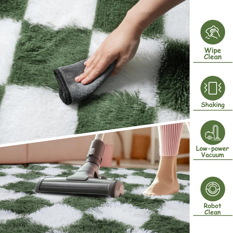 Cekene Grand tapis à poils longs ultra doux et lavable pour chambre à coucher, salon, salle de jeux, dortoir - Vert - 200 x 300 cm