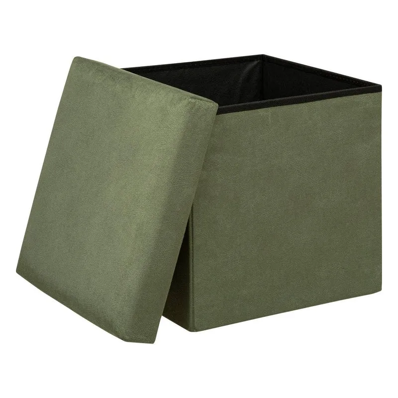 Atmosphera - Pouf Pliant Lilou en Velours 38x38cm Vert Kaki
