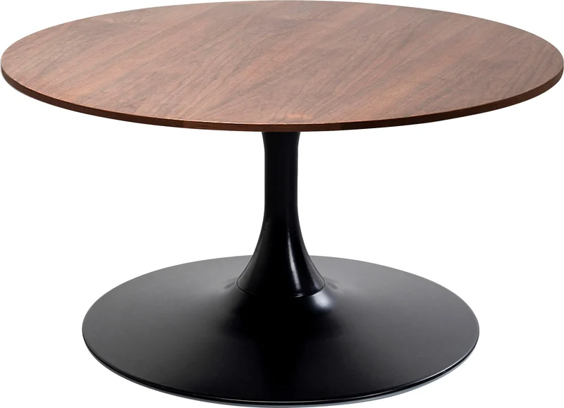 Kare Design Schickeria Table Basse en Noyer, Noir/Marron, diamètre 80 cm, Table d'appoint, Table de Salon, Aspect Bois, Structure en Acier, Ronde, rétro