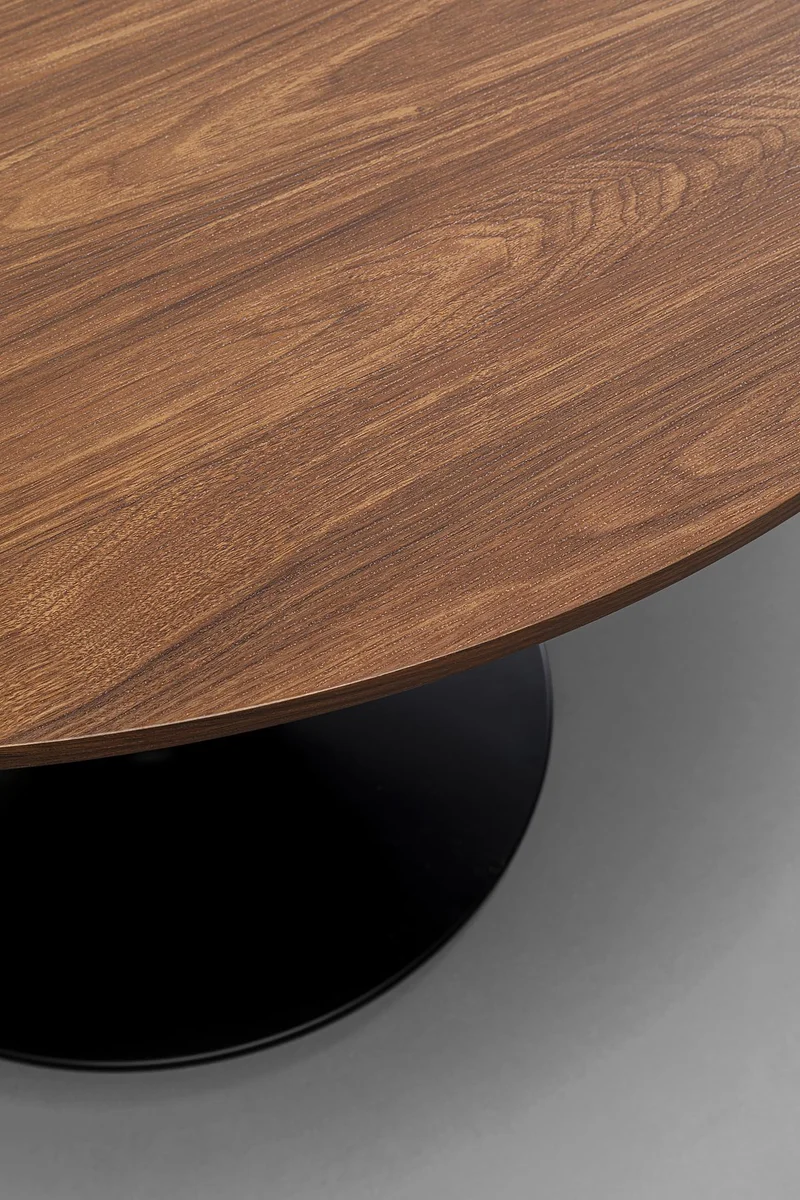 Kare Design Schickeria Table Basse en Noyer, Noir/Marron, diamètre 80 cm, Table d'appoint, Table de Salon, Aspect Bois, Structure en Acier, Ronde, rétro