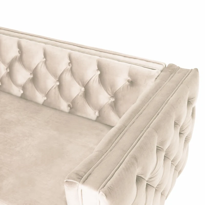 INTENSE DECO Canapé 3 Places Edward Velours Beige Pieds doré