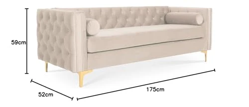 INTENSE DECO Canapé 3 Places Edward Velours Beige Pieds doré