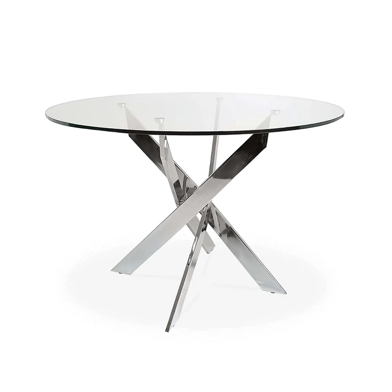 INTENSE DECO Table Ronde en Verre et Pied chromé Sofia
