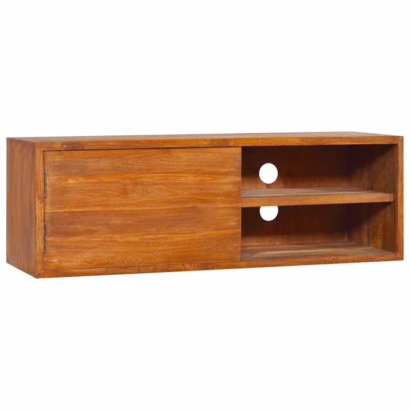 vidaXL Meuble TV Mural Armoire Basse Meuble Divertissement avec 1 Compartiment et 2 Etagères Salon Maison Intérieur 90x30x30 cm Bois de Teck Massif
