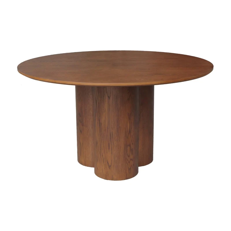 sweeek - Table à Manger Ronde Bois d'hévéa et placage chêne Noyer 4 Places 130cm - Leonore