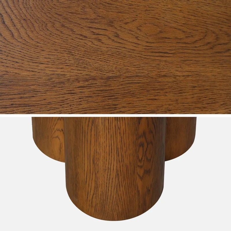 sweeek - Table à Manger Ronde Bois d'hévéa et placage chêne Noyer 4 Places 130cm - Leonore