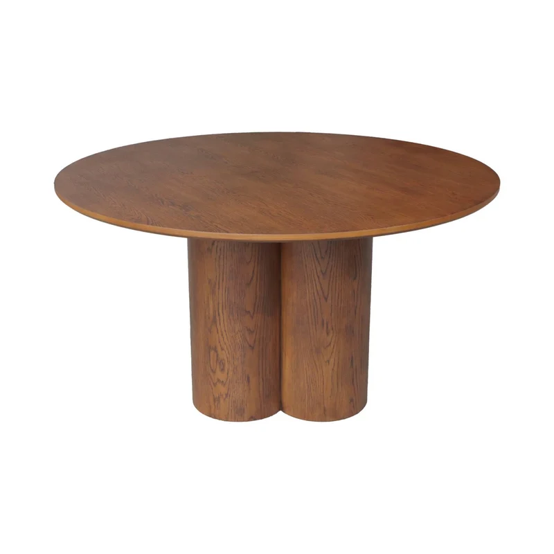 sweeek - Table à Manger Ronde Bois d'hévéa et placage chêne Noyer 4 Places 130cm - Leonore