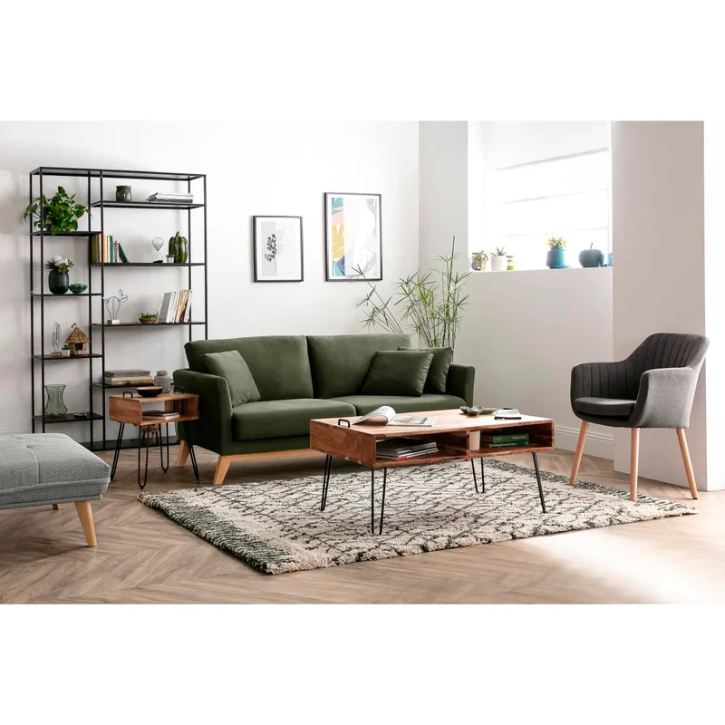 Miliboo Canapé scandinave déhoussable 3 Places en Tissu Velours Bleu Nuit et Bois Clair Oslo