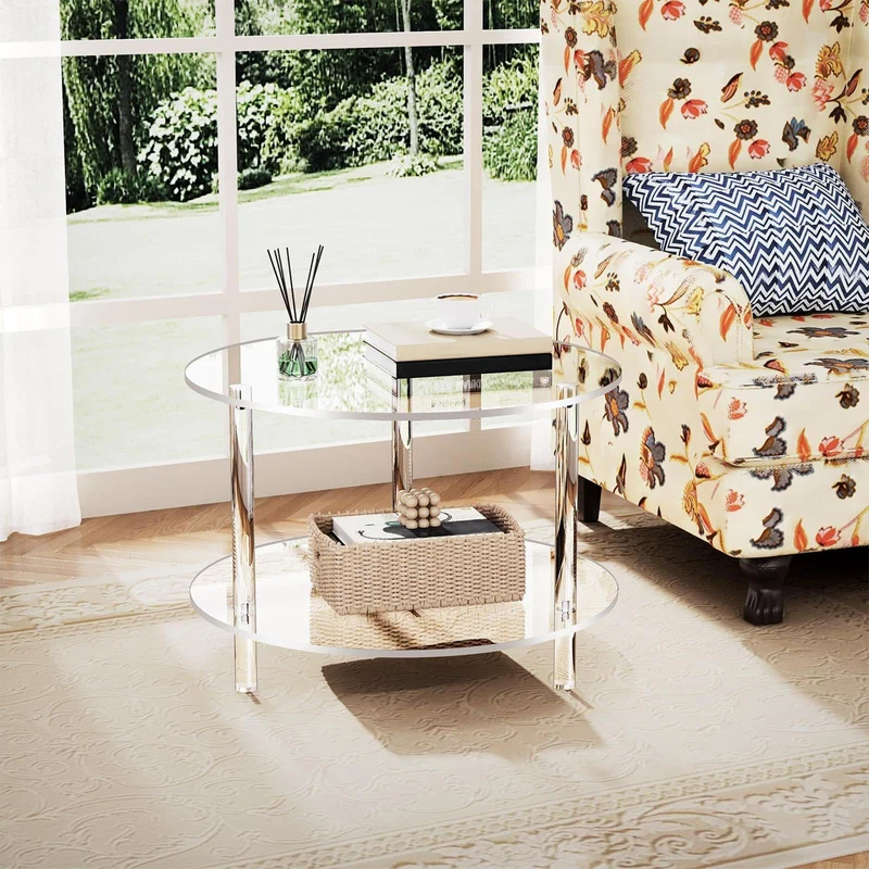 Table basse en acrylique – Tables basses rondes en verre | Table centrale ronde moderne | Décoration esthétique de la maison | Meubles modernes en acrylique pour la maison, le studio, l'hôtel et