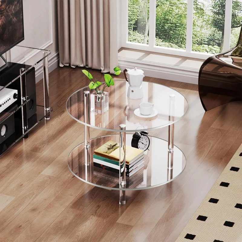 Table basse en acrylique – Tables basses rondes en verre | Table centrale ronde moderne | Décoration esthétique de la maison | Meubles modernes en acrylique pour la maison, le studio, l'hôtel et