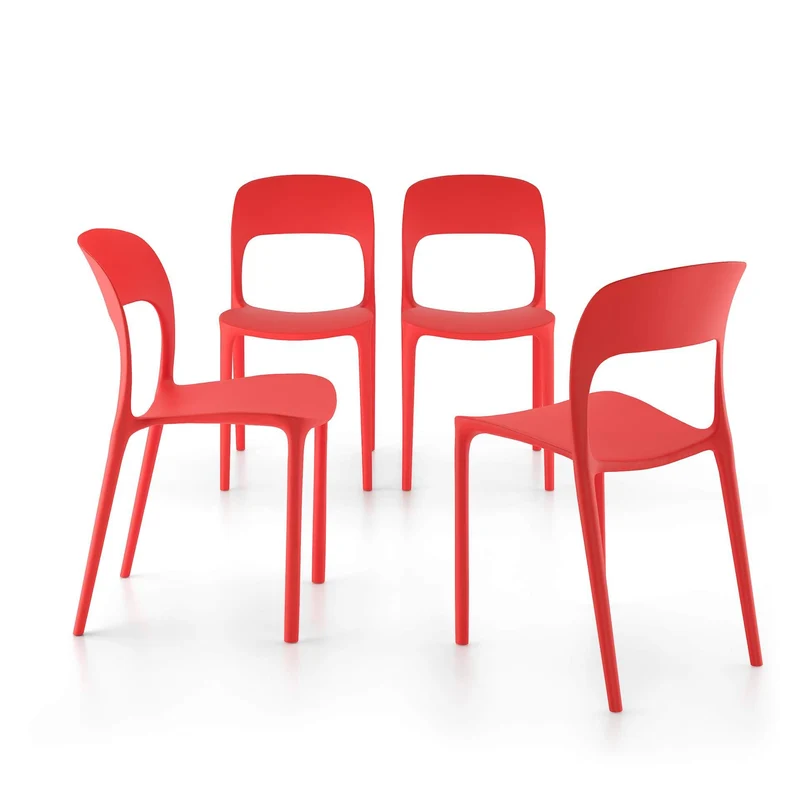 MOBILI FIVER, Chaise Amanda, Lot de 4, Rouge, Polypropylène, Chaise pour Cuisine, Jardin, Salon