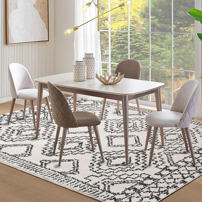 Leesentec Tapis Salon Chambre à Poils Courts,Super Doux Dessous AntidéRapant, Abstrait Decoration Maison Grand Interieur Moquette,Paillasson Exterieur Entree,Ivoire/Noir,200x250cm