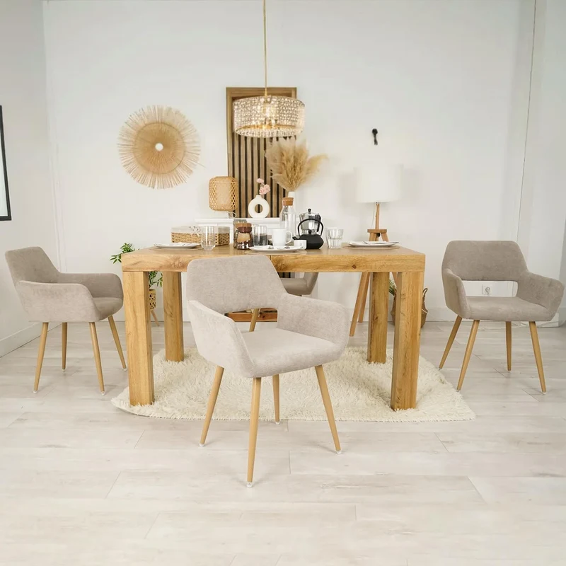 MEUBLE COSY Lot de 2 Chaises de Salle à Manger Scandinave Fauteuil Assise rembourrée en tissu Pieds en métal pour Cuisine Salon Chambre Bureau, Brune, Beige
