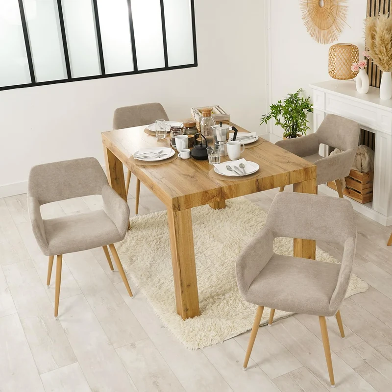 MEUBLE COSY Lot de 2 Chaises de Salle à Manger Scandinave Fauteuil Assise rembourrée en tissu Pieds en métal pour Cuisine Salon Chambre Bureau, Brune, Beige