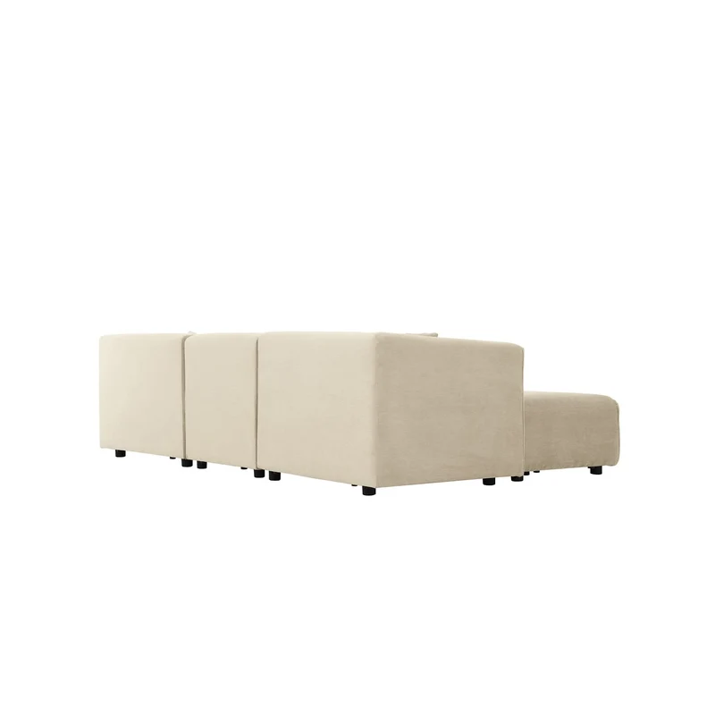 CONCEPT USINE | Canapé Modulable en Velours Côtelé | 3 Places + 1 Pouf | Monroe Beige | Style Moderne et Ultra Tendance | Large Assise et Pouf Modulable | Revêtement : Tissu 100% Polyester