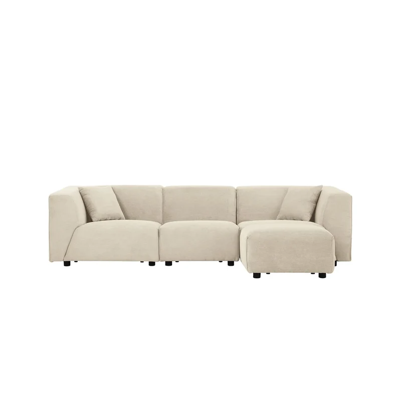 CONCEPT USINE | Canapé Modulable en Velours Côtelé | 3 Places + 1 Pouf | Monroe Beige | Style Moderne et Ultra Tendance | Large Assise et Pouf Modulable | Revêtement : Tissu 100% Polyester