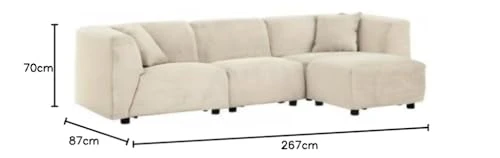 CONCEPT USINE | Canapé Modulable en Velours Côtelé | 3 Places + 1 Pouf | Monroe Beige | Style Moderne et Ultra Tendance | Large Assise et Pouf Modulable | Revêtement : Tissu 100% Polyester