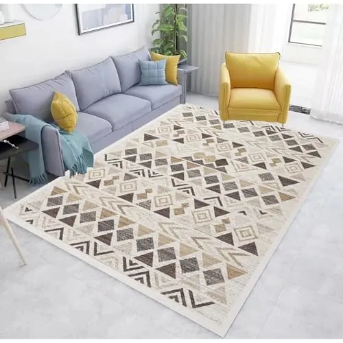 Tapis Exterieur Triangle Brun Beige Tapis Entree Polyester Tapis de Couloir Paillasson Lavable Tapis Couloir Antidérapant Tapis Entrée Tapis Salon Paillasson Interieur Tapis Salle de Bain 120x160cm