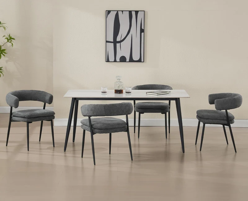chairus Chaises de Cuisine Lot de 2 en Tissu Chenille Chaise Salle à Manger avec Double Coussin Rembourré Chaise de Salon avec Pieds Métal, Gris