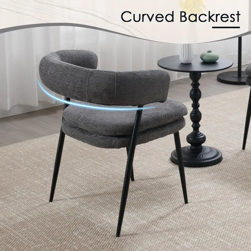 chairus Chaises de Cuisine Lot de 2 en Tissu Chenille Chaise Salle à Manger avec Double Coussin Rembourré Chaise de Salon avec Pieds Métal, Gris