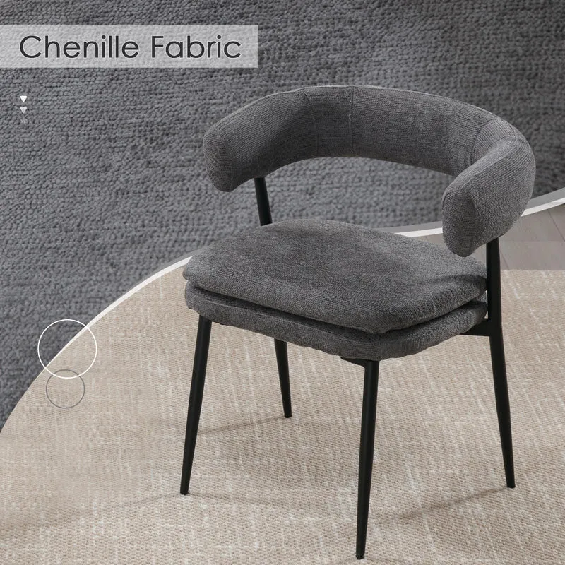 chairus Chaises de Cuisine Lot de 2 en Tissu Chenille Chaise Salle à Manger avec Double Coussin Rembourré Chaise de Salon avec Pieds Métal, Gris