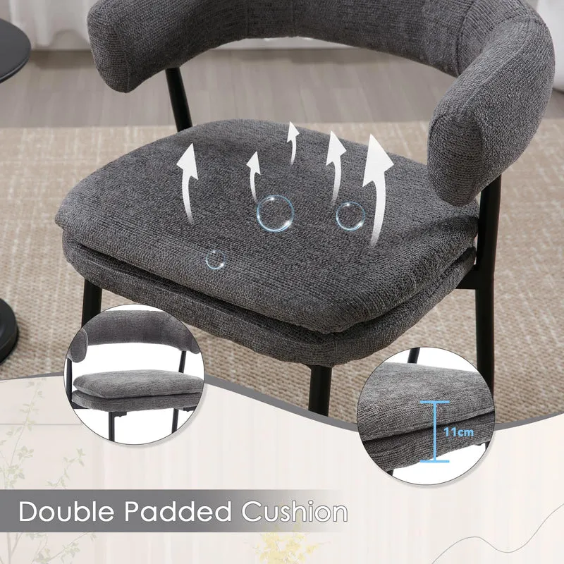 chairus Chaises de Cuisine Lot de 2 en Tissu Chenille Chaise Salle à Manger avec Double Coussin Rembourré Chaise de Salon avec Pieds Métal, Gris