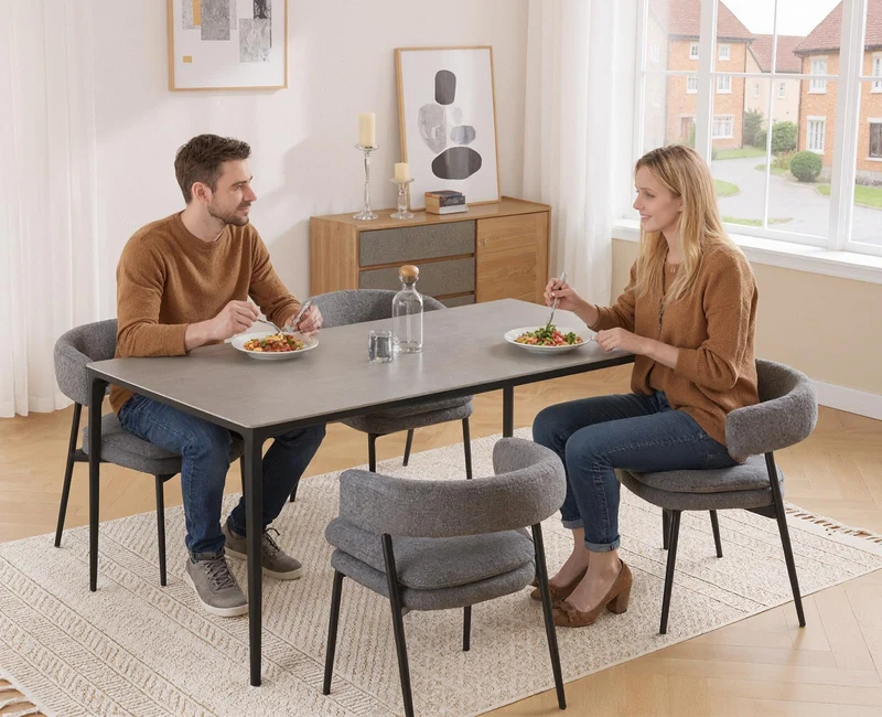 chairus Chaises de Cuisine Lot de 2 en Tissu Chenille Chaise Salle à Manger avec Double Coussin Rembourré Chaise de Salon avec Pieds Métal, Gris