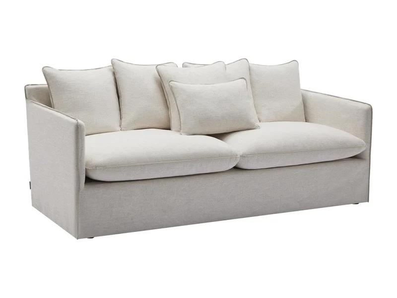 Vente-unique - Canapé 3 Places en Lin et Tissu chiné Blanc MASLINO de Maison Céphy