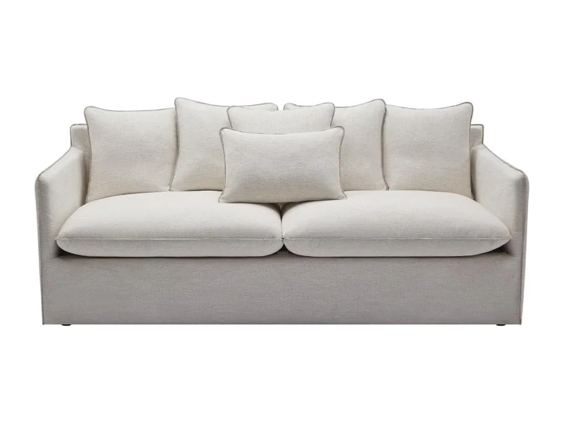 Vente-unique - Canapé 3 Places en Lin et Tissu chiné Blanc MASLINO de Maison Céphy