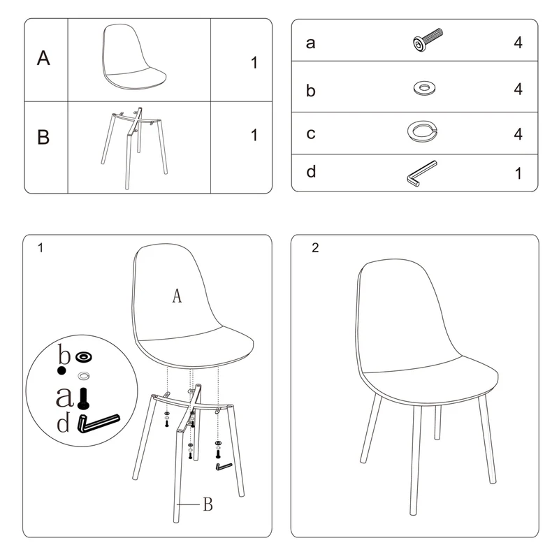 CangLong Lot de 2 chaises de Salle à Manger Chaises de Cuisine rétro rembourrées pour la Cuisine et la Salle à Manger, chaises scandinaves en Similicuir avec Pieds en métal, Noir