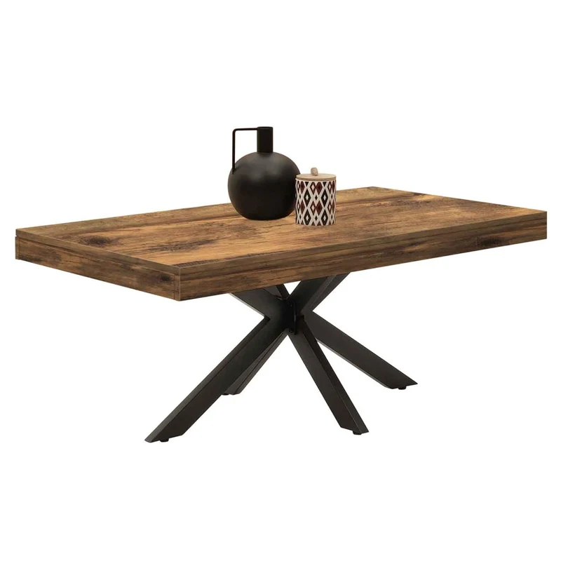 IDMarket - Table Basse rectangulaire Alix 110 cm Pied araignée Bois foncé Effet Vieilli et Noir