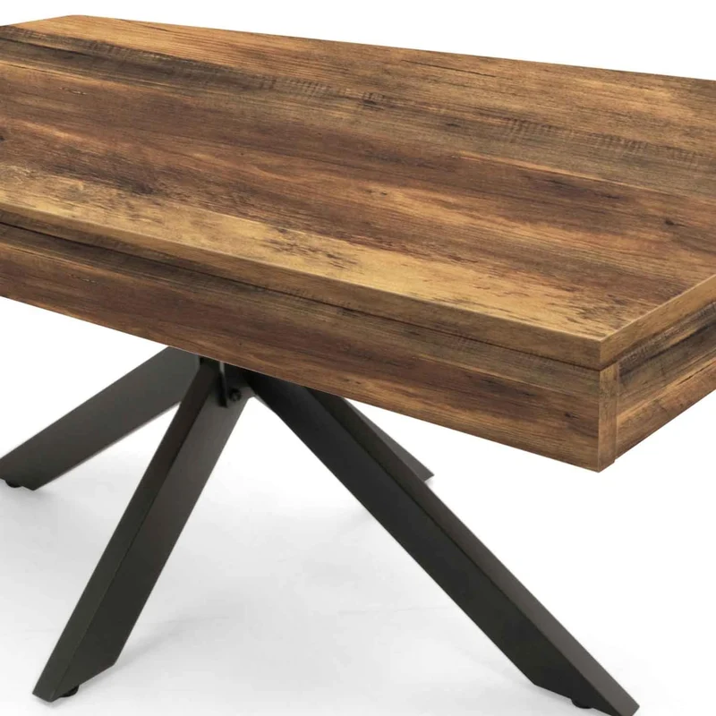 IDMarket - Table Basse rectangulaire Alix 110 cm Pied araignée Bois foncé Effet Vieilli et Noir