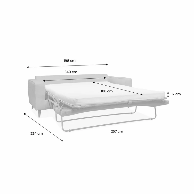 Alice's Home - Canapé lit 3 Places Ivoire avec Matelas 12cm d'épaisseur. fabriqué en France