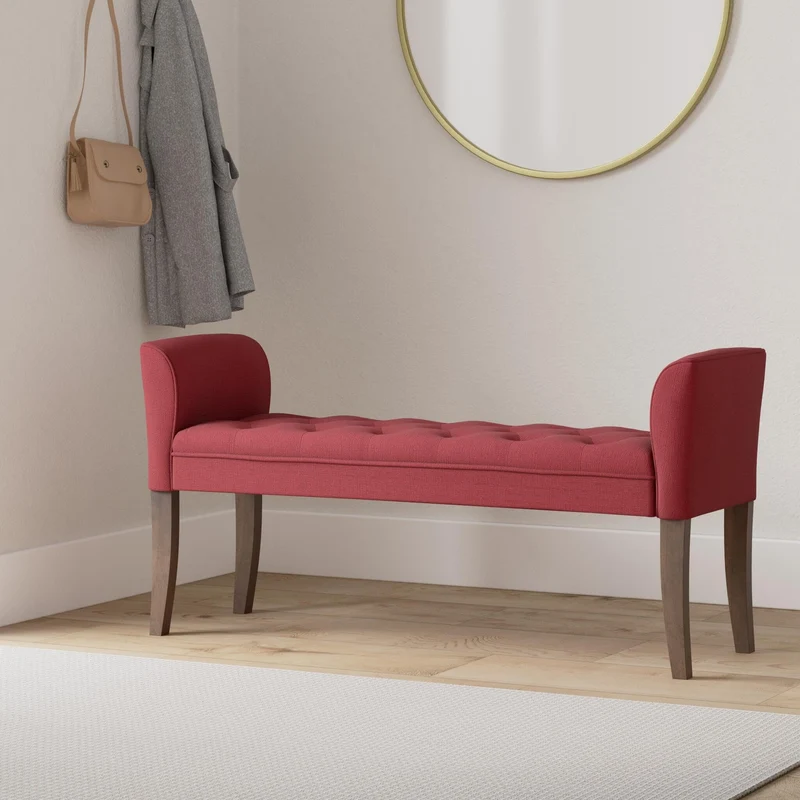 CLP Banquette Cleopatra en Tissu I Banc Rembourré avec Accoudoirs Style Chesterfiled I Piétement en Bois I Banquette Capitonnée 133 x 64 x 43cm, Couleur:Rouge, Couleur du Cadre:Antique foncé