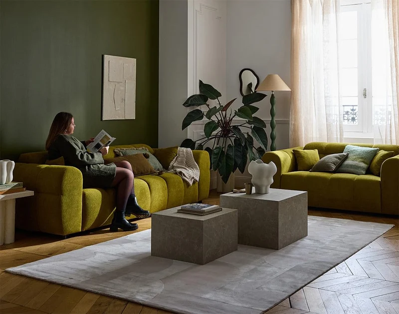 Lisa Design - Ray - canapé Droit 3 Places en Tissu texturé, Vert