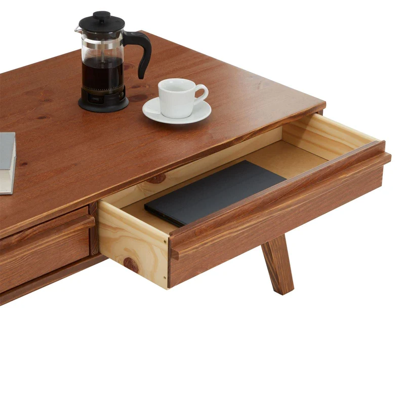 IDIMEX Table Basse Jona Style scandinave Table de Salon rectangulaire avec 2 tiroirs, en pin Massif lasuré Brun foncé