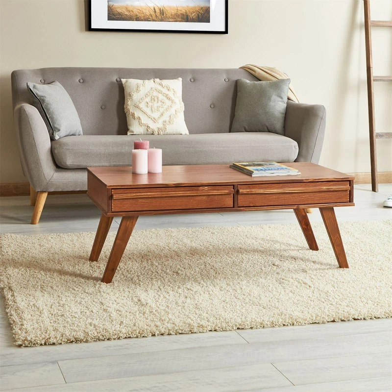 IDIMEX Table Basse Jona Style scandinave Table de Salon rectangulaire avec 2 tiroirs, en pin Massif lasuré Brun foncé