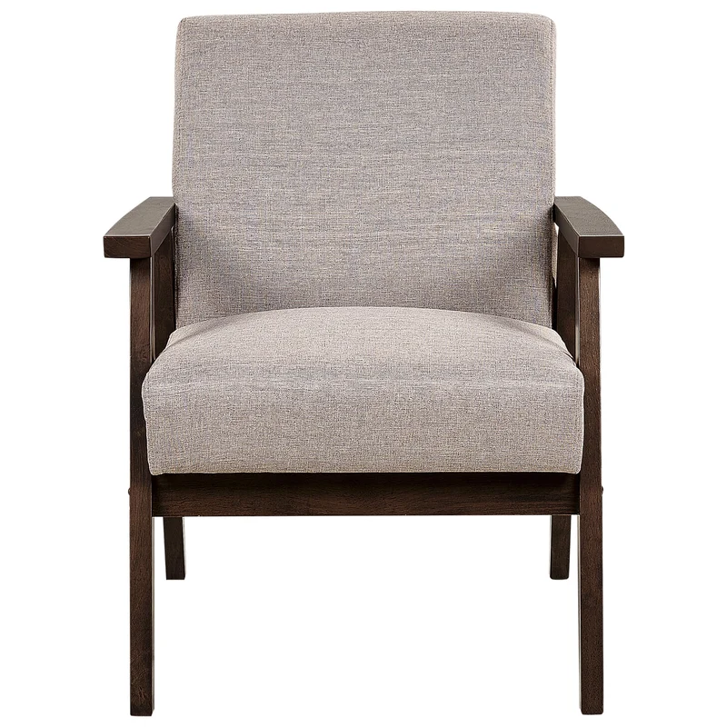 Beliani Fauteuil en Tissu Taupe et Bois d'Hévéa Sombre Accoudoirs en Bois Droit Rétro Asnes