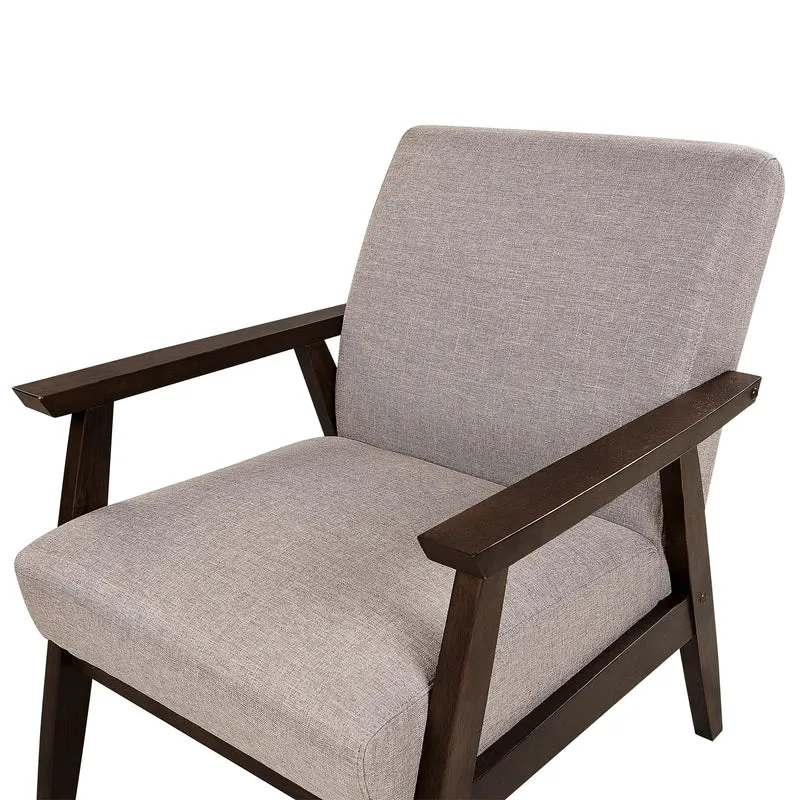 Beliani Fauteuil en Tissu Taupe et Bois d'Hévéa Sombre Accoudoirs en Bois Droit Rétro Asnes