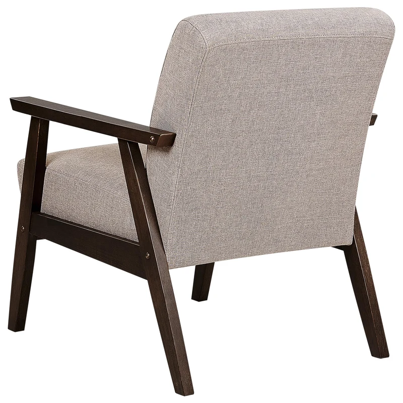 Beliani Fauteuil en Tissu Taupe et Bois d'Hévéa Sombre Accoudoirs en Bois Droit Rétro Asnes