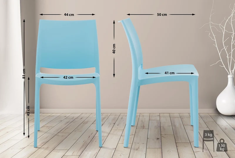 CLP Chaise D'Extérieur Empilable Maya en Plastique I Chaise De Balcon Résistante Aux UV I Chaise De Terrasse, Couleur:Bleu Clair