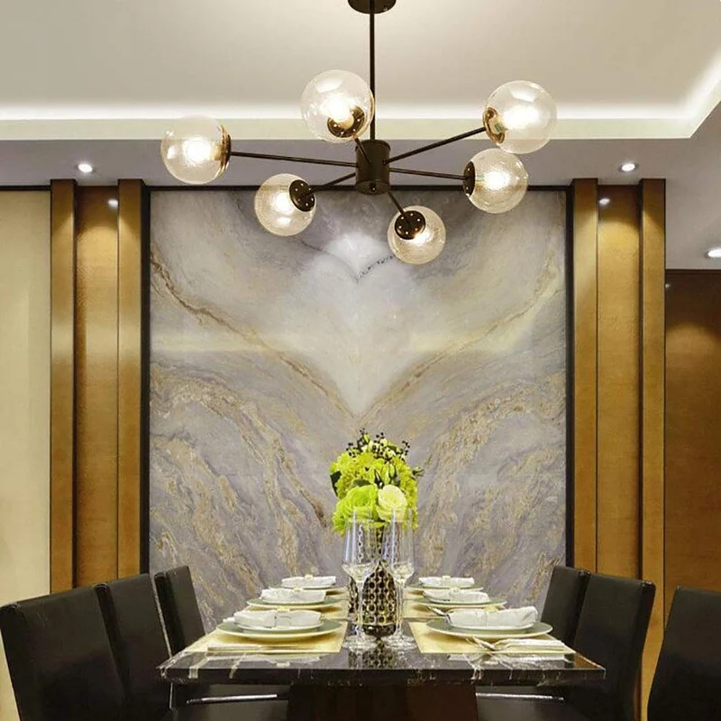 12-lumières Spoutnik Lustre Vintage Boule De Verre Suspension Luminaire Industriel Millésime Noir Plafonnier Intérieur Pour Cuisine Salon Salle à Manger Restaurant-Couleur transparente. 6 lumière
