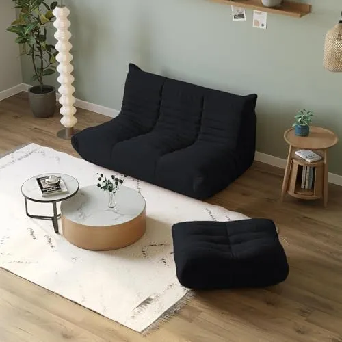 Canapé paresseux, pouf en velours pelucheux, fauteuil d'appoint pour salon, chambre à coucher, salon, bureau - 2 places