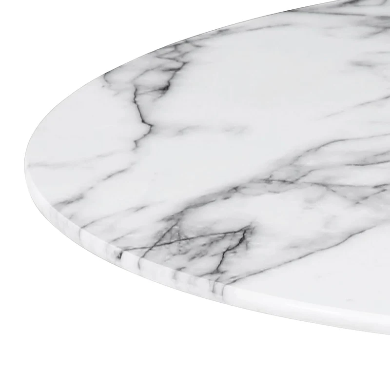 Table à Manger Ronde pour 4 à 5 Personnes diamètre 100 cm, Plateau en Verre trempé Aspect marbre Blanc, Base Ronde en métal Blanc - Tulips