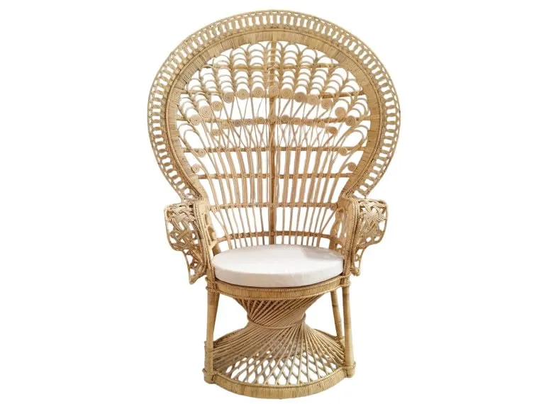Fauteuil Emmanuelle H.147 cm en rotin tressé avec Un Coussin Blanc - Peacock