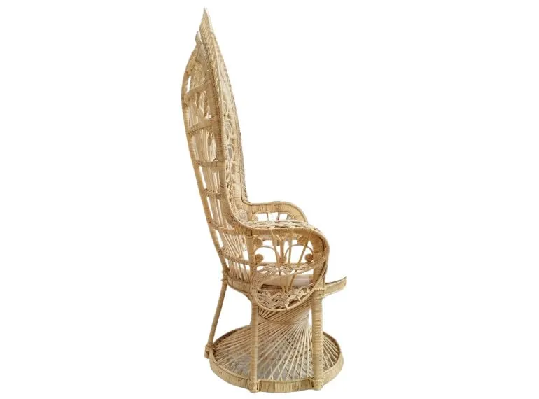 Fauteuil Emmanuelle H.147 cm en rotin tressé avec Un Coussin Blanc - Peacock
