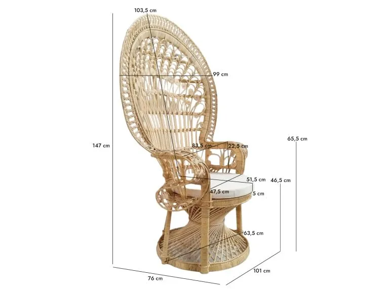 Fauteuil Emmanuelle H.147 cm en rotin tressé avec Un Coussin Blanc - Peacock