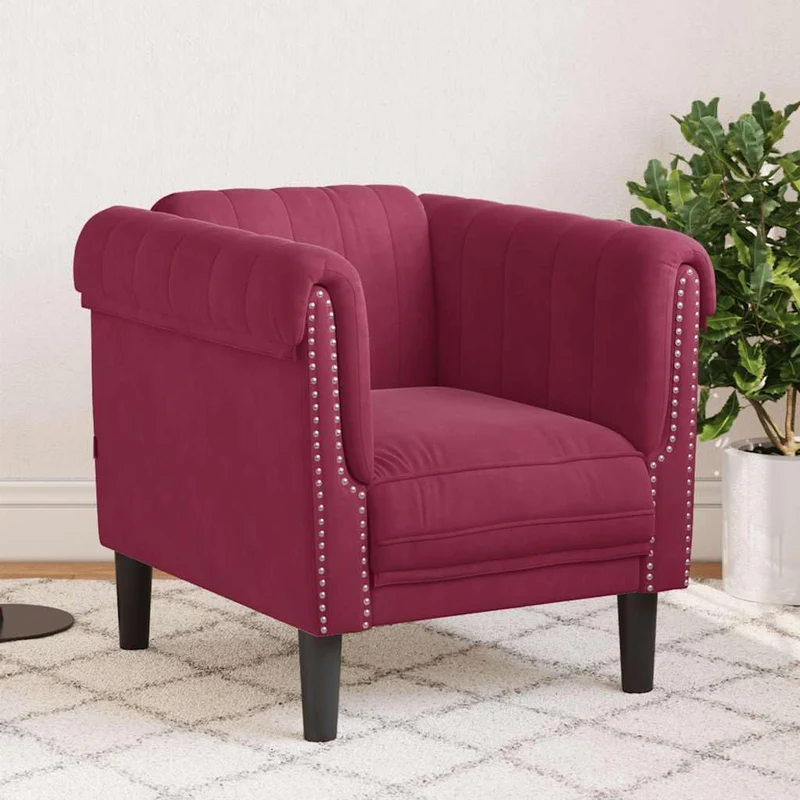 vidaXL Fauteuil, Chaise de Relaxation avec Accoudoirs et Dossier, Canapé de Salon Salle de Séjour Intérieur, Moderne, Rouge Bordeaux Velours