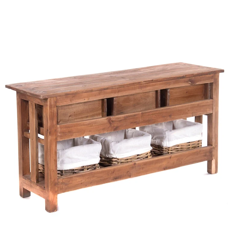 DESIGN DELIGHTS Commode Naturelle Rattan | 98 cm, Bois dacajou, avec paniers et tiroirs en rotin | Commode en Bois, Sideboard Vintage, bahut
